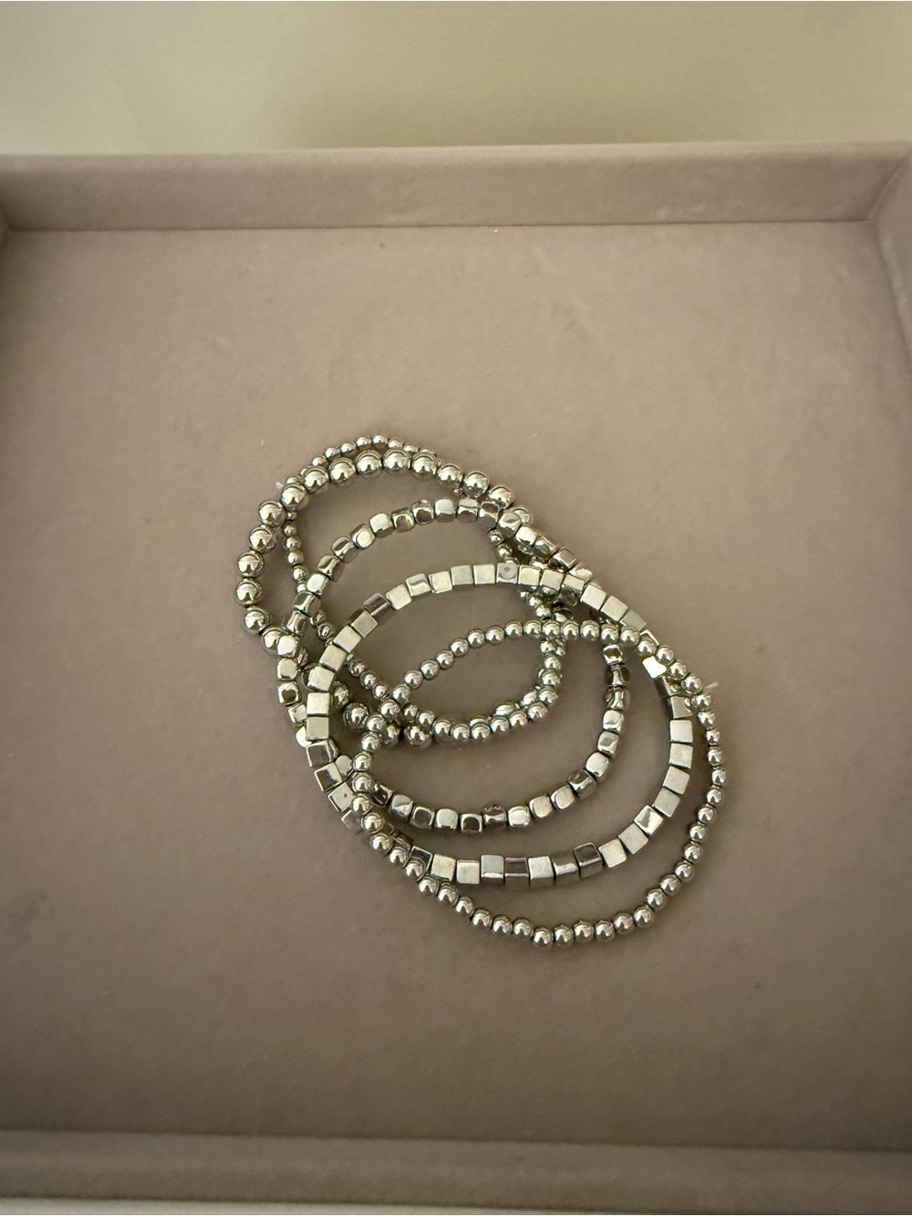 Sterling-Look Silver Beaded Stretch Bracelet Set